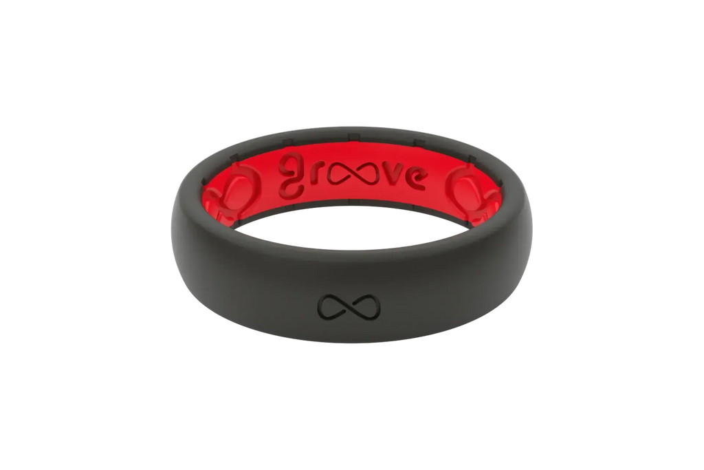 Solid Midnight Black &amp; Raspberry Red Thin Ring