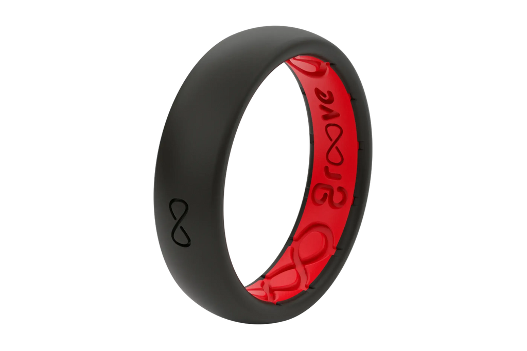 Solid Midnight Black &amp; Raspberry Red Thin Ring